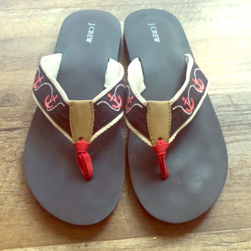 Never worn J.Crew Anchor Flip Flops Navy Blue